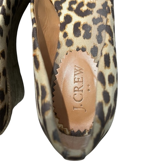 J Crew 7.5M Brown Tan Leopard Print Espadrille Canvas Slip On Wedge Heel Shoes - Picture 8 of 10